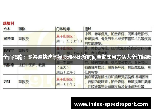 全面指南：多渠道快速掌握澳洲杯比赛时间查询实用方法大全详解版